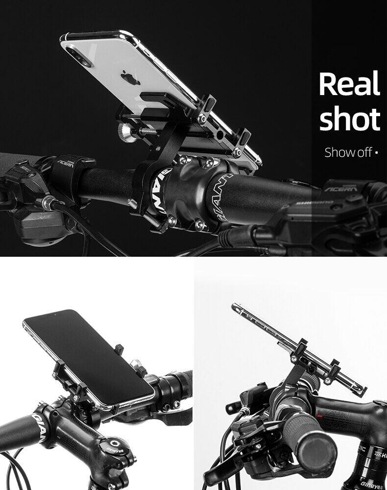 ROCKBROS Bike Phone Mount Holder Motorcycle & Bicycle Handlebar Cell Phone Holder 360° Rotatable Aluminum Phone Clip for iPhone 11 12 13 Pro Max Mini X XR Xs Plus Samsung S21 S20 S10