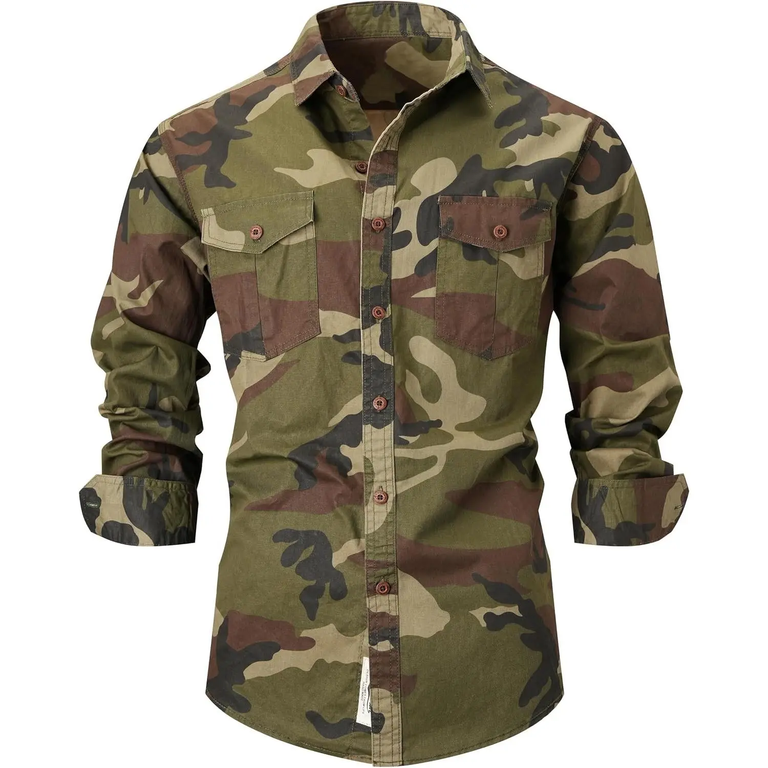 Men Camouflage Denim Shirt Camo Washed Military Long Sleeve Shirts Casual Button Down Shirts