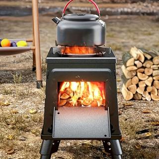 Portable Wood Stove Grill, Non-Slip Handle BBQ Oven, Ideal for Home & Camping Use, Cast Iron Grate for Grilling Meat & Veggies