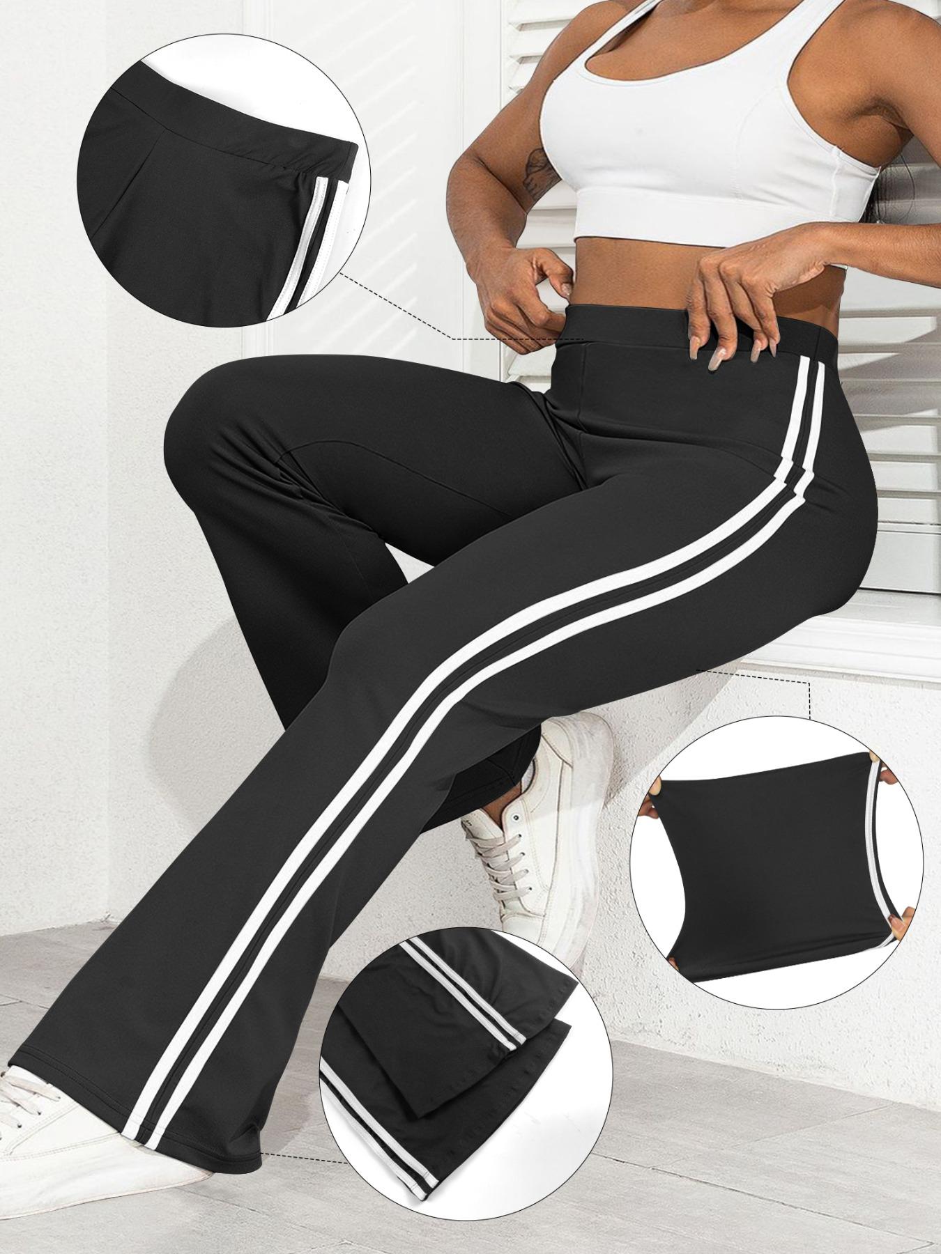 【Plus Size】 Side Stripe Design Flare Leg Leggings, Casual Comfy High Waist Bell Bottom Trousers for Daily Wear, High Waisted Leggings, Women's Bottoms for All Seasons