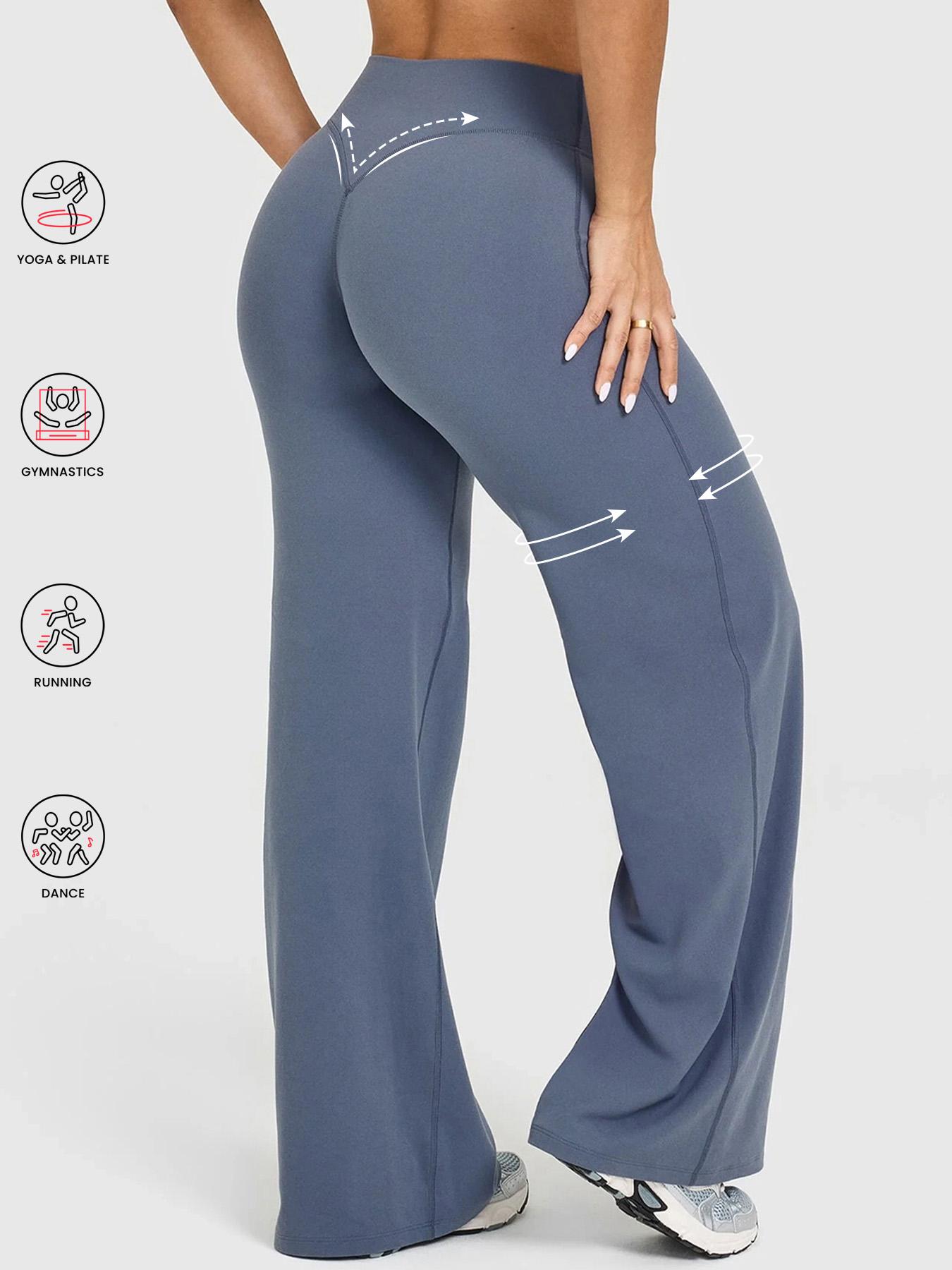 Women's High Waist Straight Leg Pants, Loose Soft Yoga Wide Leggings, Pilates Running Fitness High Waist Straight Leg Pants, Solid Color Leggings