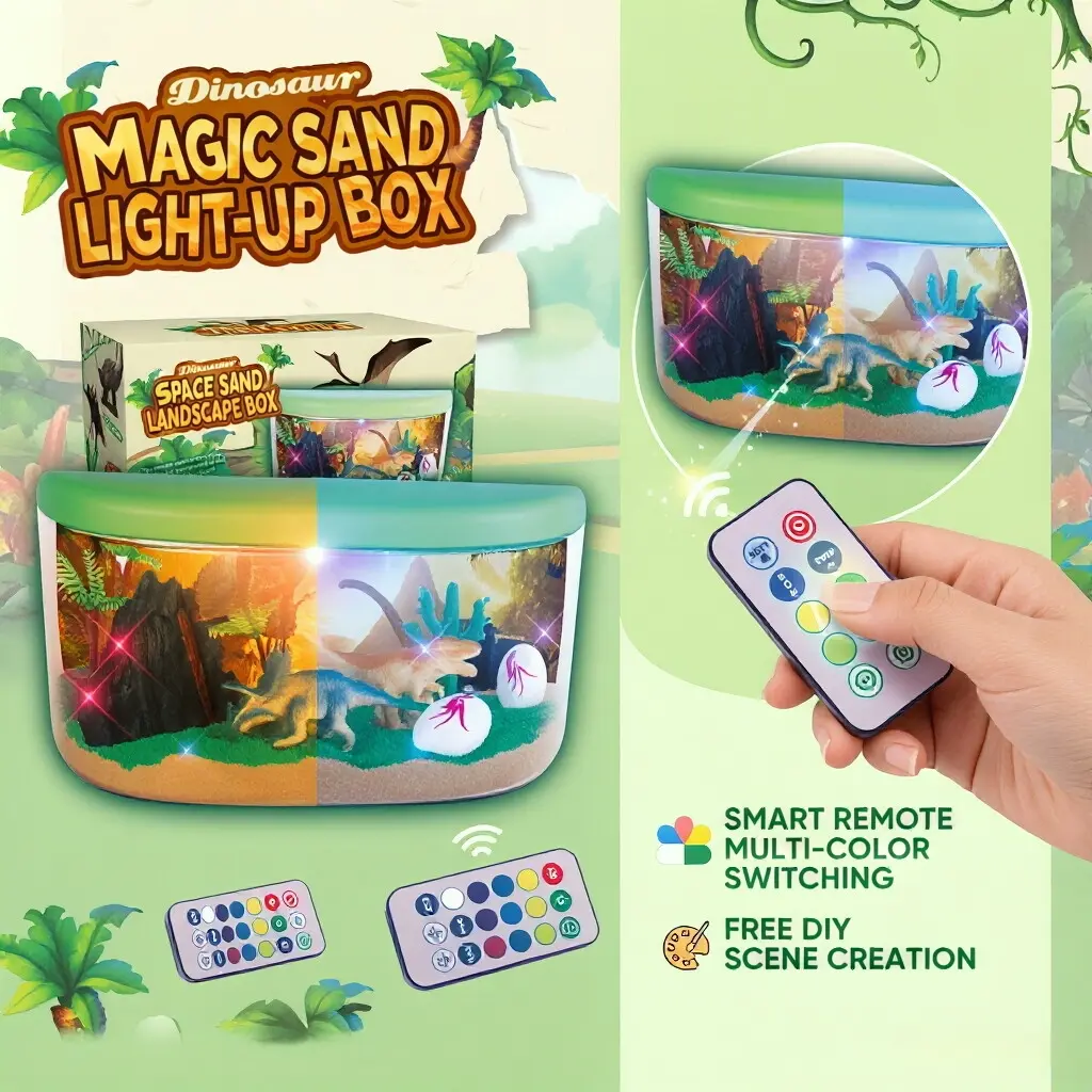 Landscaping DIY Sand Light-Up Scene Kit,Remote LED Night Light,No-Mess Safe Sand,Educational Creative Craft,Mermaid Unicorn Dinosaur Scene,Birthday Christmas Toy Gift For Girls Boys,Sand Tray