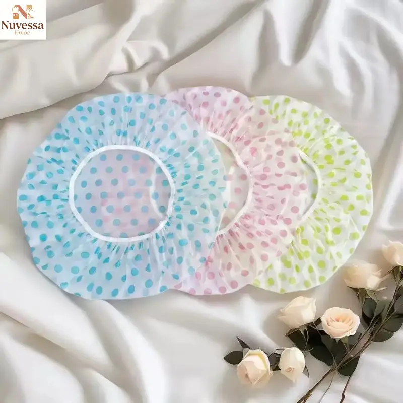 NUVES 3PCS Shower Cap , Reusable Waterproof Bath Cap, Shower Cap Women & Girls, Home Essentials, Bathroom Accessories