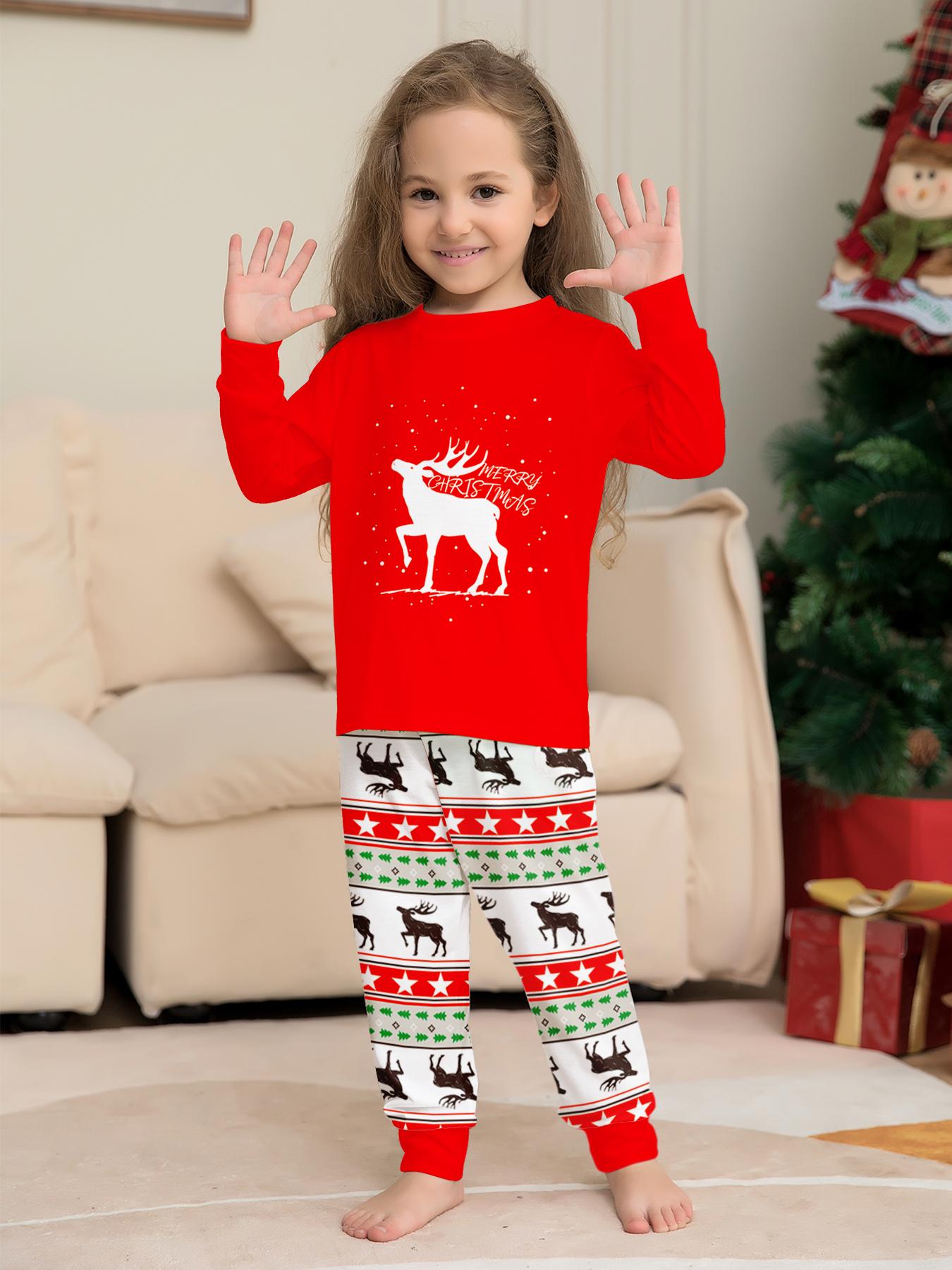 Christmas Bottom Deer Pajamas Set, Merry Christmas Print, Soft Elastic Fabric, Fitted Style, Family Matching, Fall & Winter