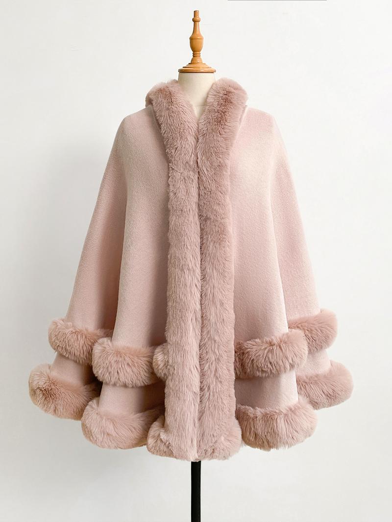 Luxury Faux Fur Hooded Cape, Warm and Comfortable for Staying Warm Indoors, Ideal for Daily Wear at Home and Parties