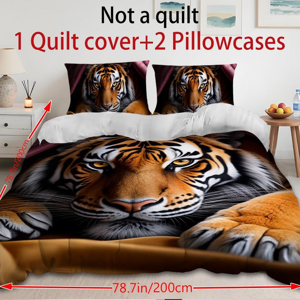 Bedding 3-piece set - 3PCS,orange and purple patterned tiger lying down comforter set (1 comforter cover + 2 pillowcases, filling not included). soft and comfortable, suitable for family bedrooms.