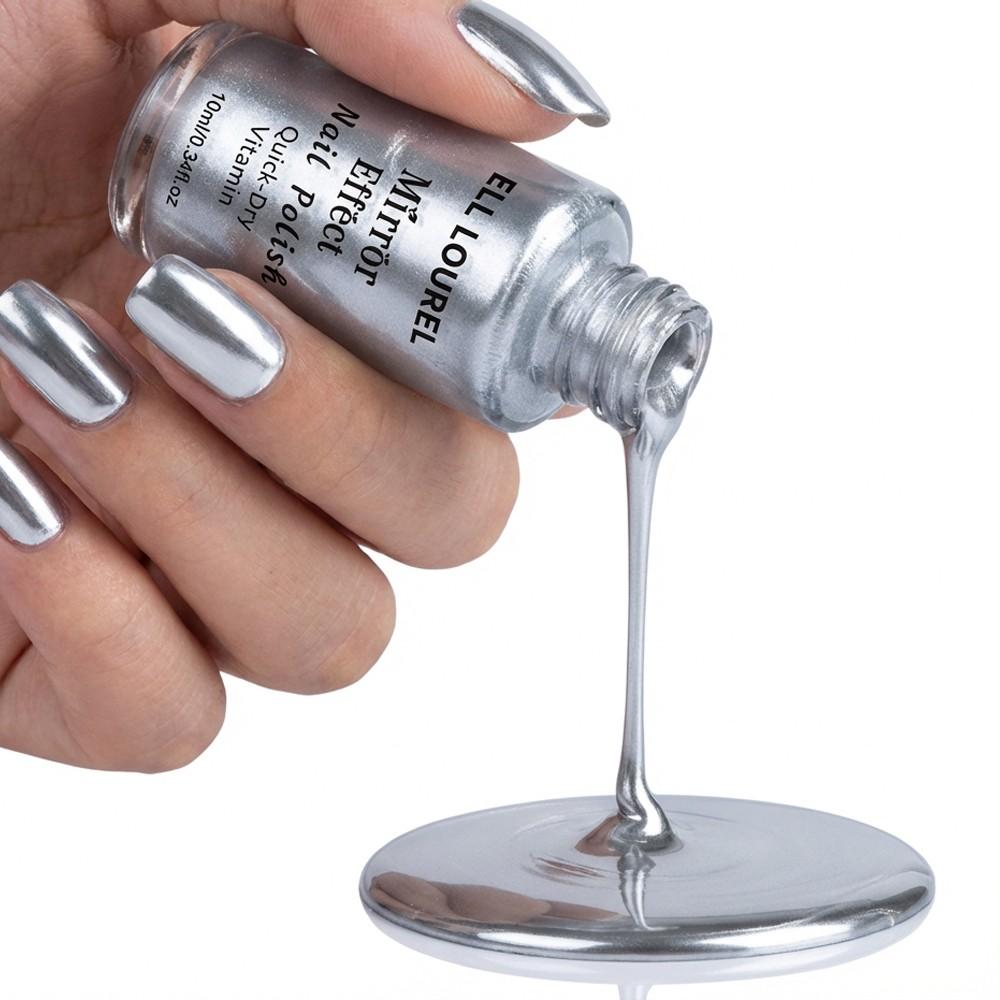 ELL LOUREL Mirror Effect Nail Polish, 10ml Silver Quick-Dry Vitamin-Infused Nail Varnish, Alcohol-Free, Long-Lasting High Gloss, Top Coat Required for Ultimate Mirror Shine, Ideal for Parties, Holidays & Special Occasions, Perfect Nail Gift, 0.34fl.oz