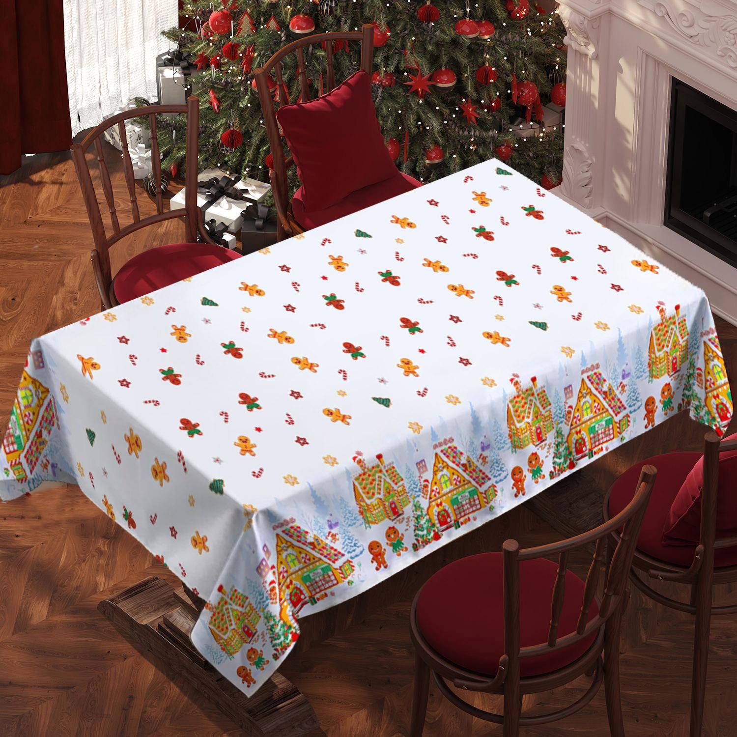 Rectangular Christmas Tablecloth, Gingerbread House Candy Design, Perfect for New Year Parties & Dinner Decorations, Best Christmas Gift