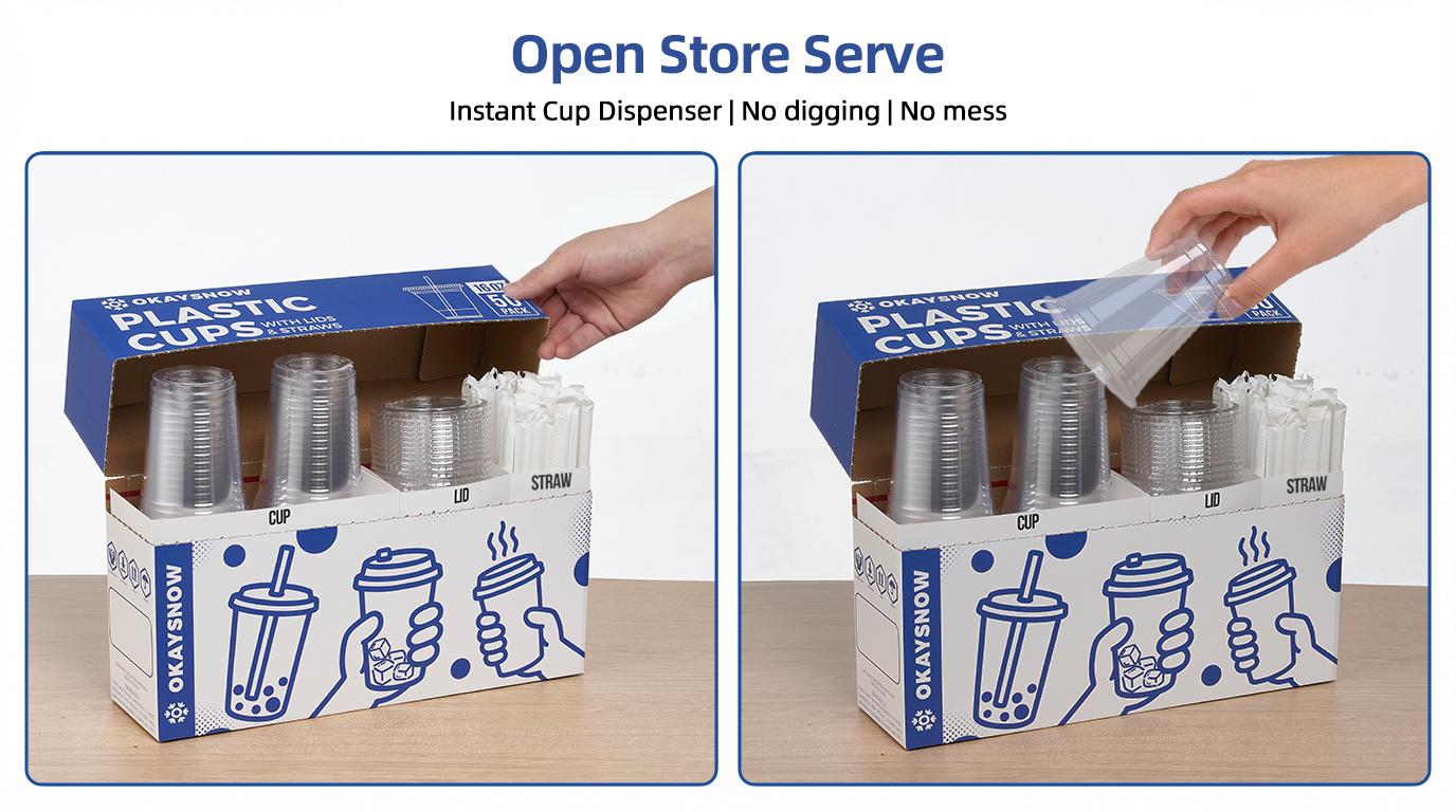 100 Pack 12–24oz Clear PET Cups with Lids & Straws | Stackable BPA-Free Iced Coffee Disposable Cups