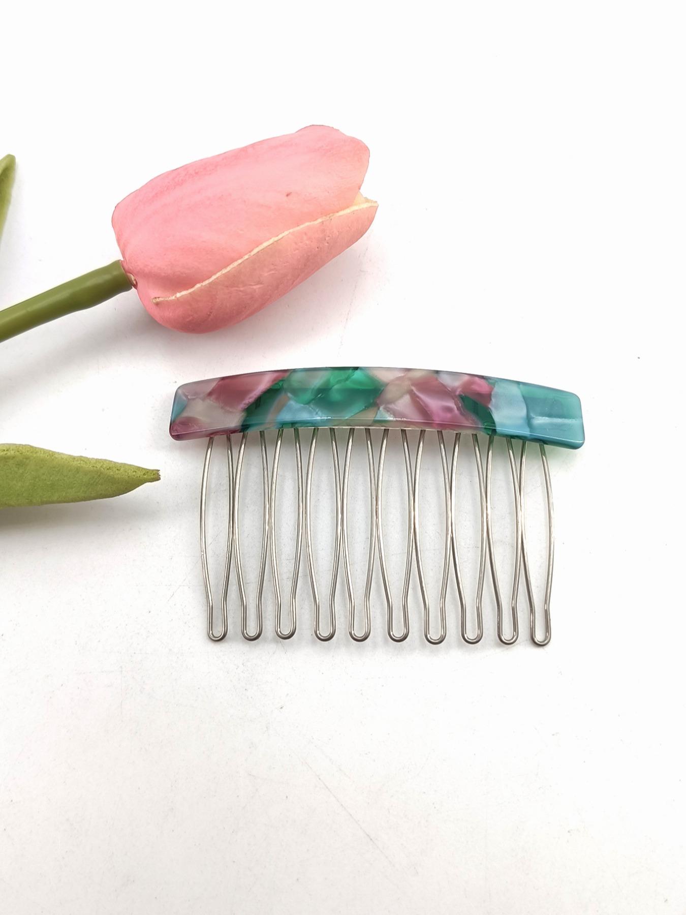 1PC 7.5cm Square 10-Tooth Acetate Hair Comb, Metal Material, Easy to Wear, Gentle on Hair, Vintage Elegant Style, Perfect for Daily Use