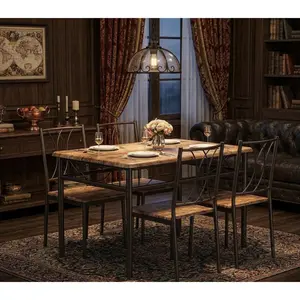 Garvee 5-Piece Rustic Brown Dining Set with Rectangle Space-Saving Table and 4 Wood Chairs, Ideal for Compact Apartments and Small Kitchen & Dining Rooms
