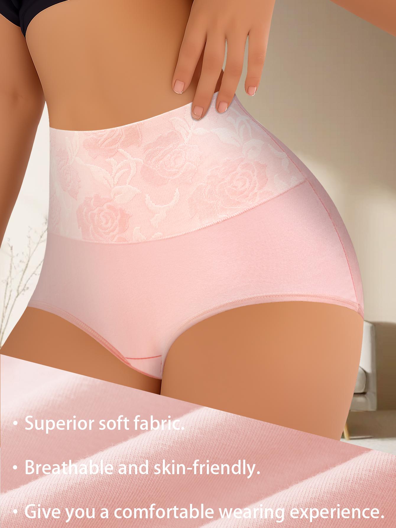 QUASTI 6 Pack High Waist Colorblocking Cotton Women's Briefs with Printed Design,High Elasticity Tummy Control Hip Lifting Elegant Underwear,Flower Power Panties,Soft Comfortable Womenswear Mixed Color,Fashionable Elegant Women's Panty,S-XXL