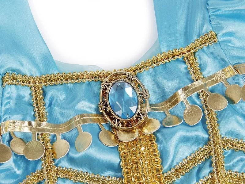 Kids' Jasmine Princess Costume, Polyester Halloween Party Dress, All-Season Girls' Costume Outfit