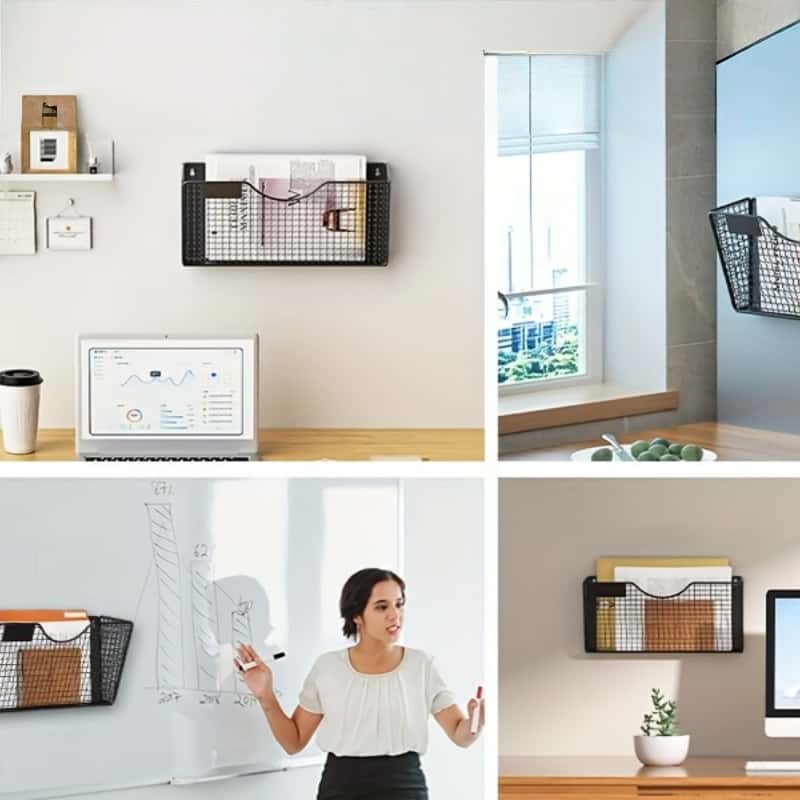 Magnetic File Holder, Pocket Magnetic File Organizer, No Drilling Magnet Paper, Mail Sorter, Magazine Basket, Fridge Cabinet, Office Classroom Wall Storage Rack, Office Desk Accessories