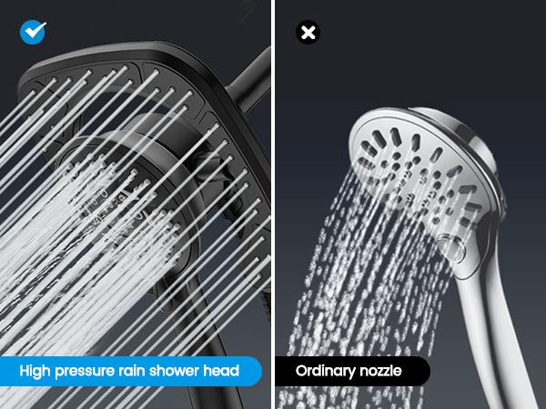 Hurran High Pressure 7.2" 2-in-1 Rainfall & Handheld Shower Head with Magnetic Dock offers 10 settings for a customized shower experience. Features a 59" stainless steel hose for flexibility,durability,and a magnetic dock for easy storage and quick access