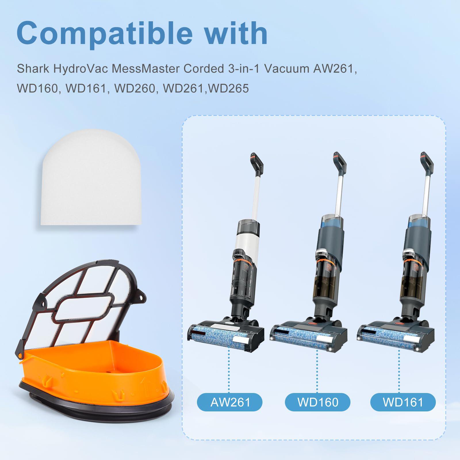 7 Pieces WD161 Replacement HEPA Filter and Brush Roller Set for Shark HydroVac MessMaster AW261, WD160, WD161, WD260, WD261, WD265 Corded 3-in-1 Vacuum, 2 Brush Roller, 4 Foam Filter, 1 Outer-Filter