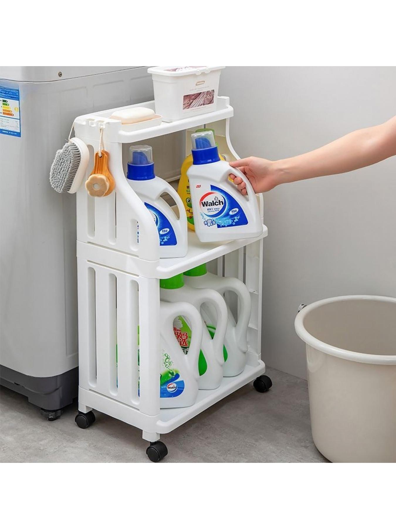 Rolling Bathroom Storage Cart with Wheels, Heavy Duty Mobile Shelf Organizer, No Assembly, Space Saving for Bathroom Kitchen Laundry Small Spaces