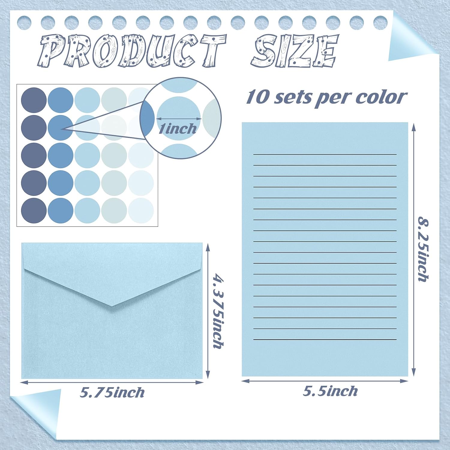 Sturdy Synthetic Lined Writing Supplies Set (100-Count) - 5.5x8.25" Letter Writing Paper (50) & Envelopes (50) for Office Use, Blue