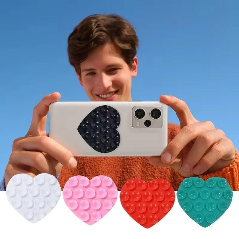 Heart-Shaped Silicone Suction Cup Holder - No-Drill Strong Adhesive Multi-Color Phone Stand for Home, Desk, Bathroom, Kitchen - Hands-Free Viewing & Video Calls, Decorative Accessory, Playful Design, Robust Construction, Durable Suction Cups, Bathroom