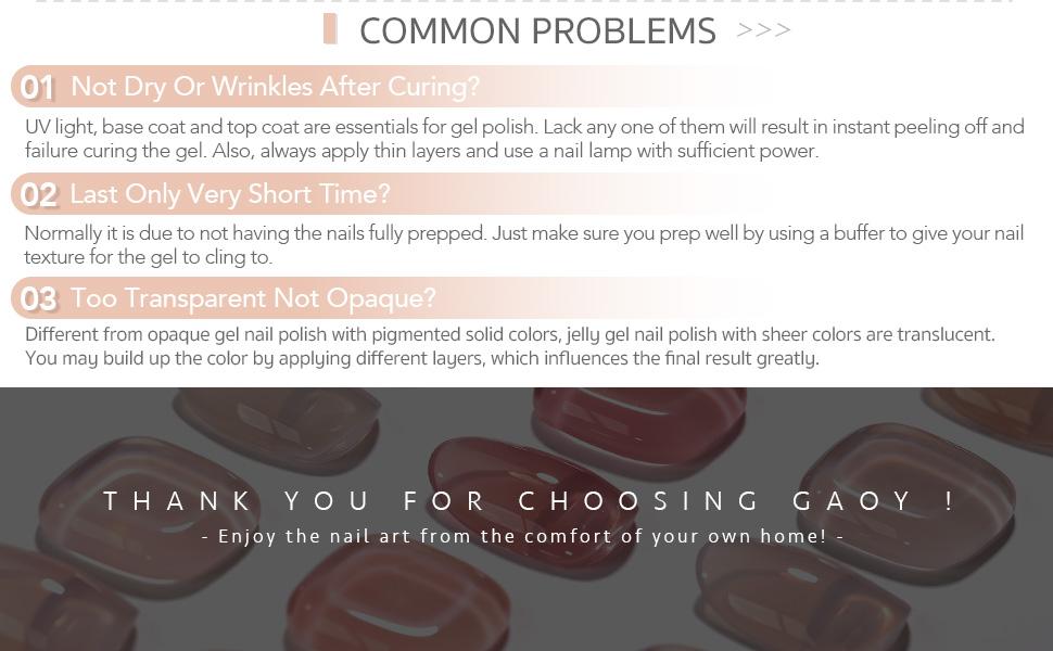 GAOY Jelly Nude Gel Nail Polish Set, 6 Transparent Colors Sheer Soak Off UV Light Cure Gel Polish Kit for Salon and Nail Art DIY at Home