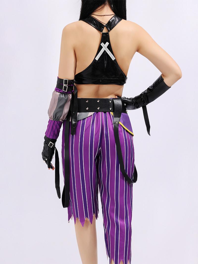 Anime Lol Arcane Role-Playing Costume for Women, Crit Loli Jinx Set, Perfect for Halloween Carnival, Geometric Pattern, Slim-Fitting