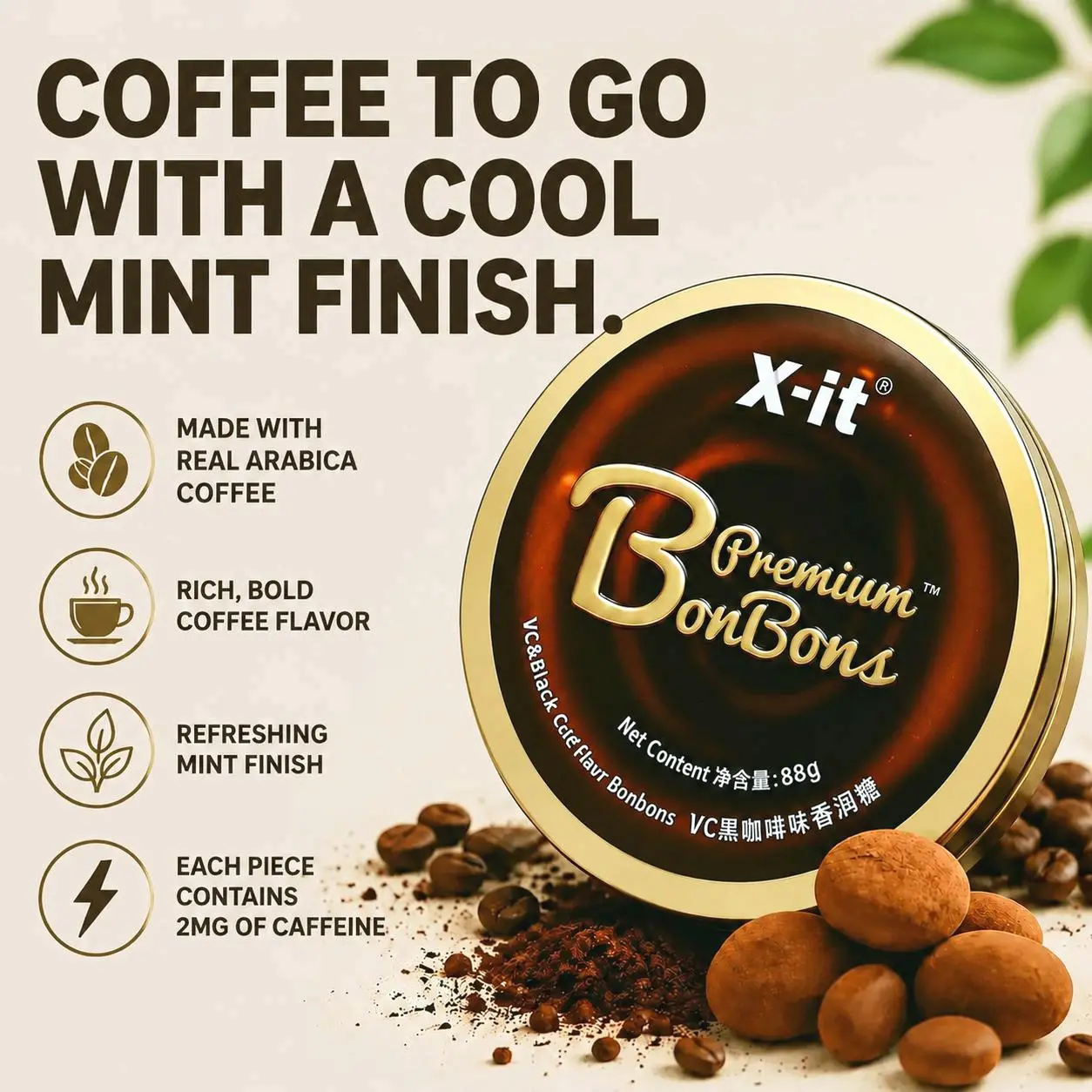 X-it Iced Coffee Candy - 3.1oz (88g) VC American Style Mint Throat Drops with Herbal & Botanical Extracts, Sweet Snack for Office Adults, Combating Drowsiness & Refreshing