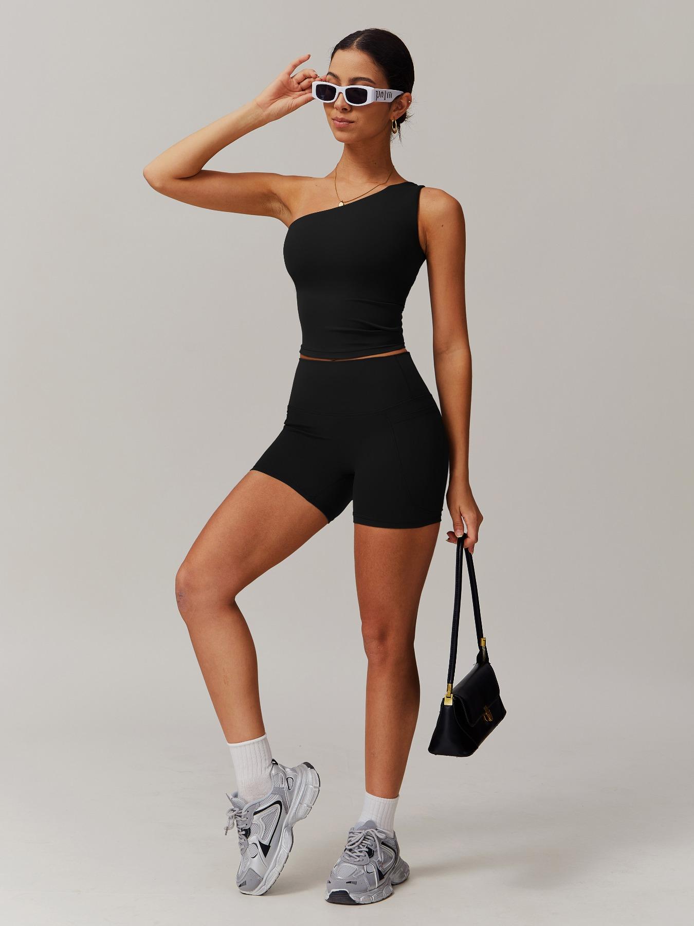 Women's Solid  Crop Top & High Waist Skinny Shorts Tracksuit Set, Casual Comfy Breathable Sportswear Set for Yoga Gym Workout Running, Ladies Sportswear for All Seasons Workout Running Clothes