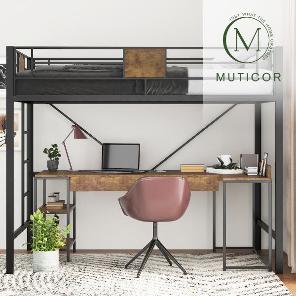 MUTICOR Rustic Style Twin Size Loft Bed Frame with Fully Enclosed Guardrail,【Frame Only No Mattress】 Removable Ladders, Space-Saving, Black#TikTokShopBlackFriday #ChristmasGifts