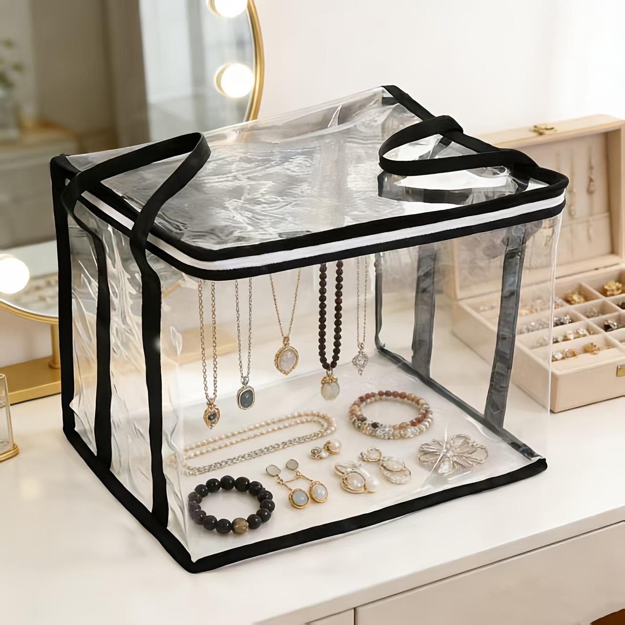 Transparent PVC Storage Bag – Large Capacity Handbag Organizer, Suitable for Clothes, Books, Dormitory Storage, Toys, Etc – Durable Black Decorative Multi-Functional Organizer with Handle