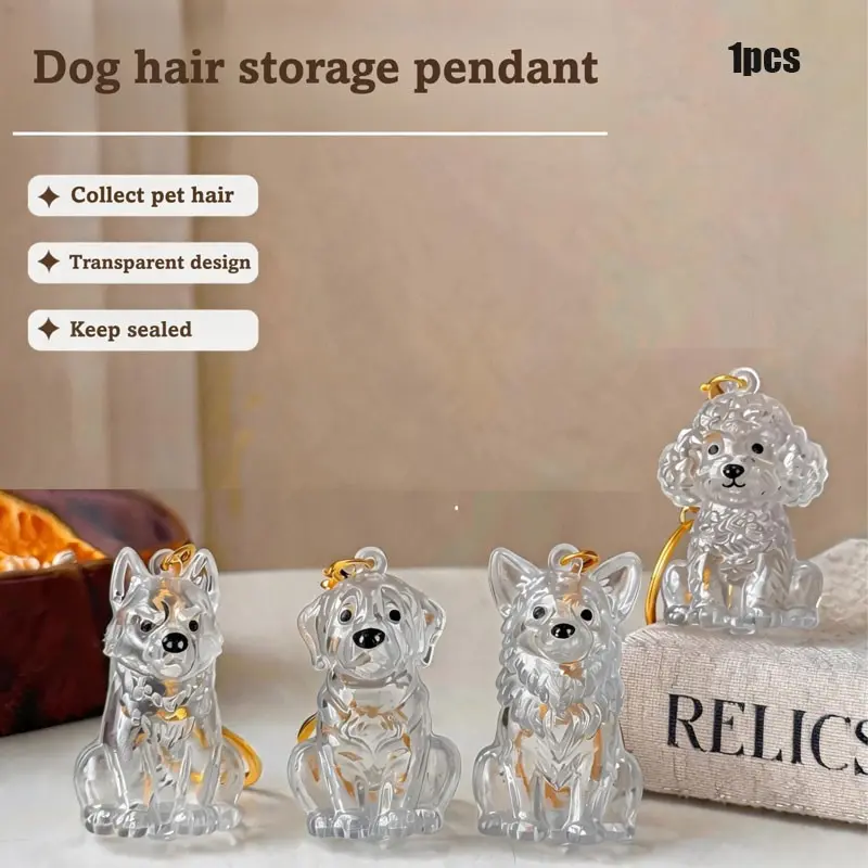 New Pet Hair Clip Cute Dog Hair Transparent Storage Box, Cat Dog Shape Creative Keychain, Pet Accessories for Dogs and Cats, Cute Keychain Accessory