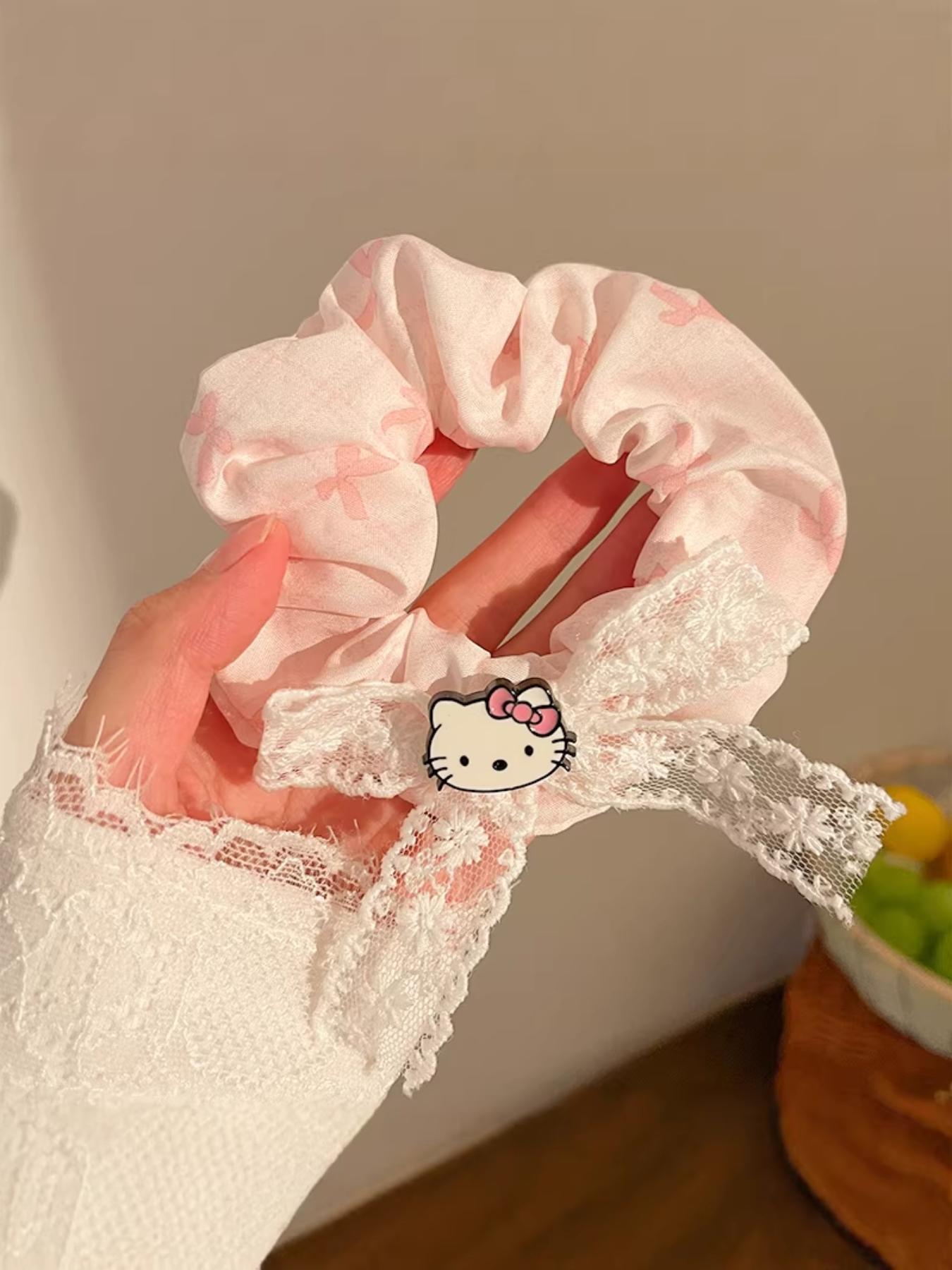 Two-Pack Lace Trim Kt Hair Ties, Cute Butterfly Knot Cartoon Girl Cat Ponytail Elastics, Daily Commute Party Gift Accessories