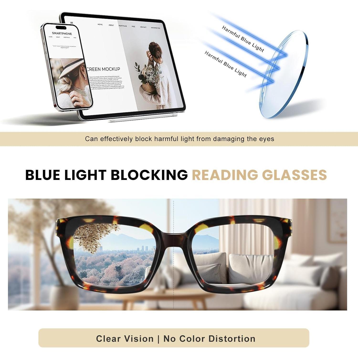 RESJOK 3 Pack Classic Square Frame Reading Glasses for Women Men - Blue Light Blocking Readers ,Anti-Blue Light Glasses for Reading and Working,Anti Glare/Eyestrain Spring Hinge