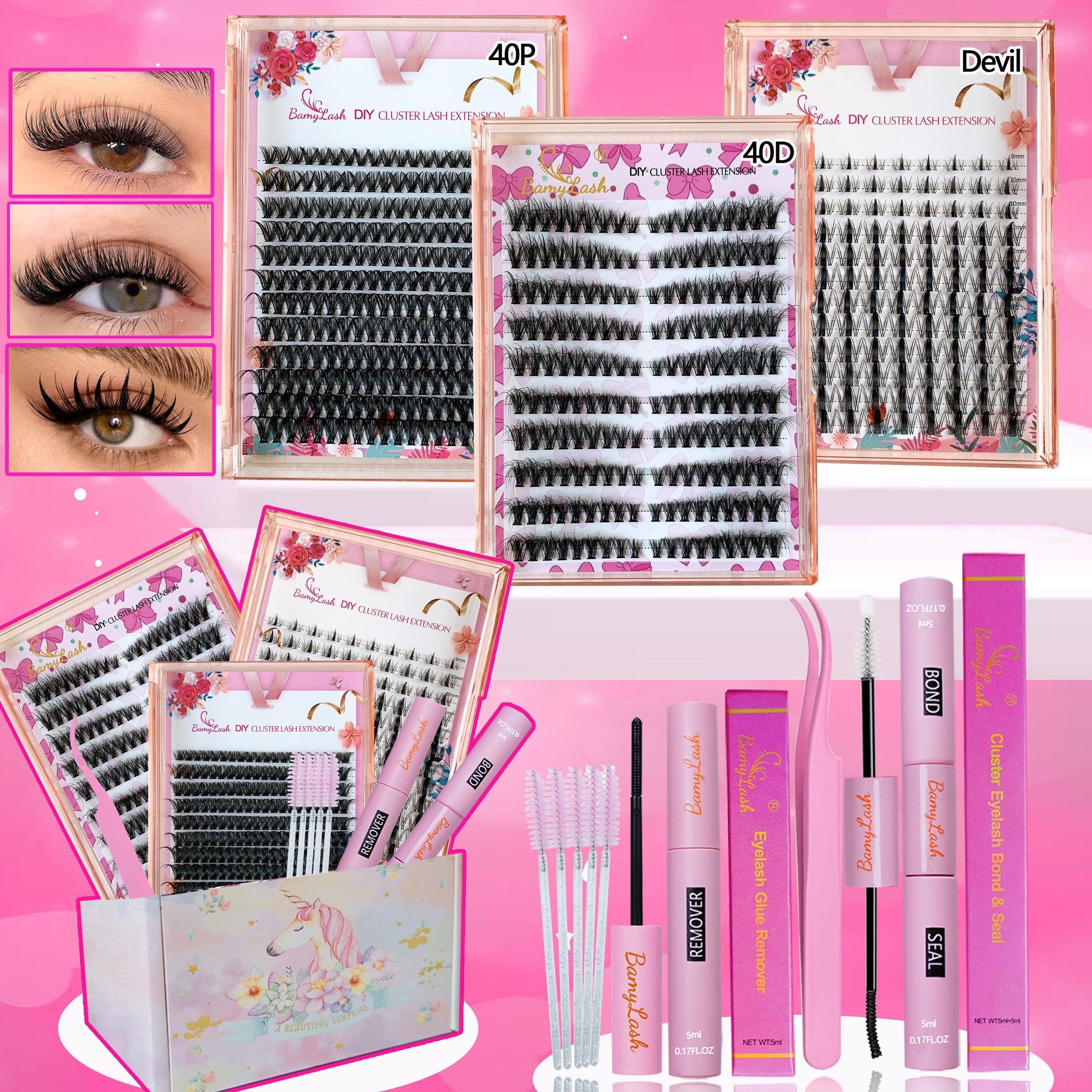 3-Box 3D Wispy Individual Cluster Lash Set - Ultra-Thick Volume, Curly Mixed Lengths - DIY Eyelash Extension Kit with Lash Bond, Seal, Remover, Applicator & Lash Brush - Everyday Eye Makeup, Gifts for Friends