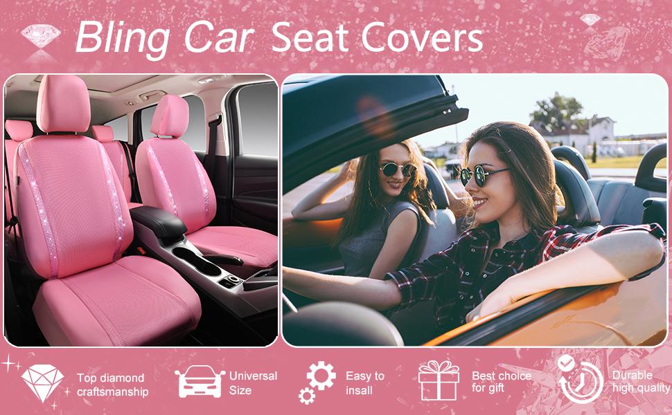 CAR PASS Bling Car Seat Covers,Shining Rhinestone Waterproof Faux Leather Pink Accessories Universal Fit Auto Glitter Crystal Sparkle,Cute Women Girl CAR PASS Bling Car Seat Covers,Shining Rhinestone Waterproof Faux Leather Pink Accessories Universal Fit Auto Glitter Crystal Sparkle,Cute Women Girl
