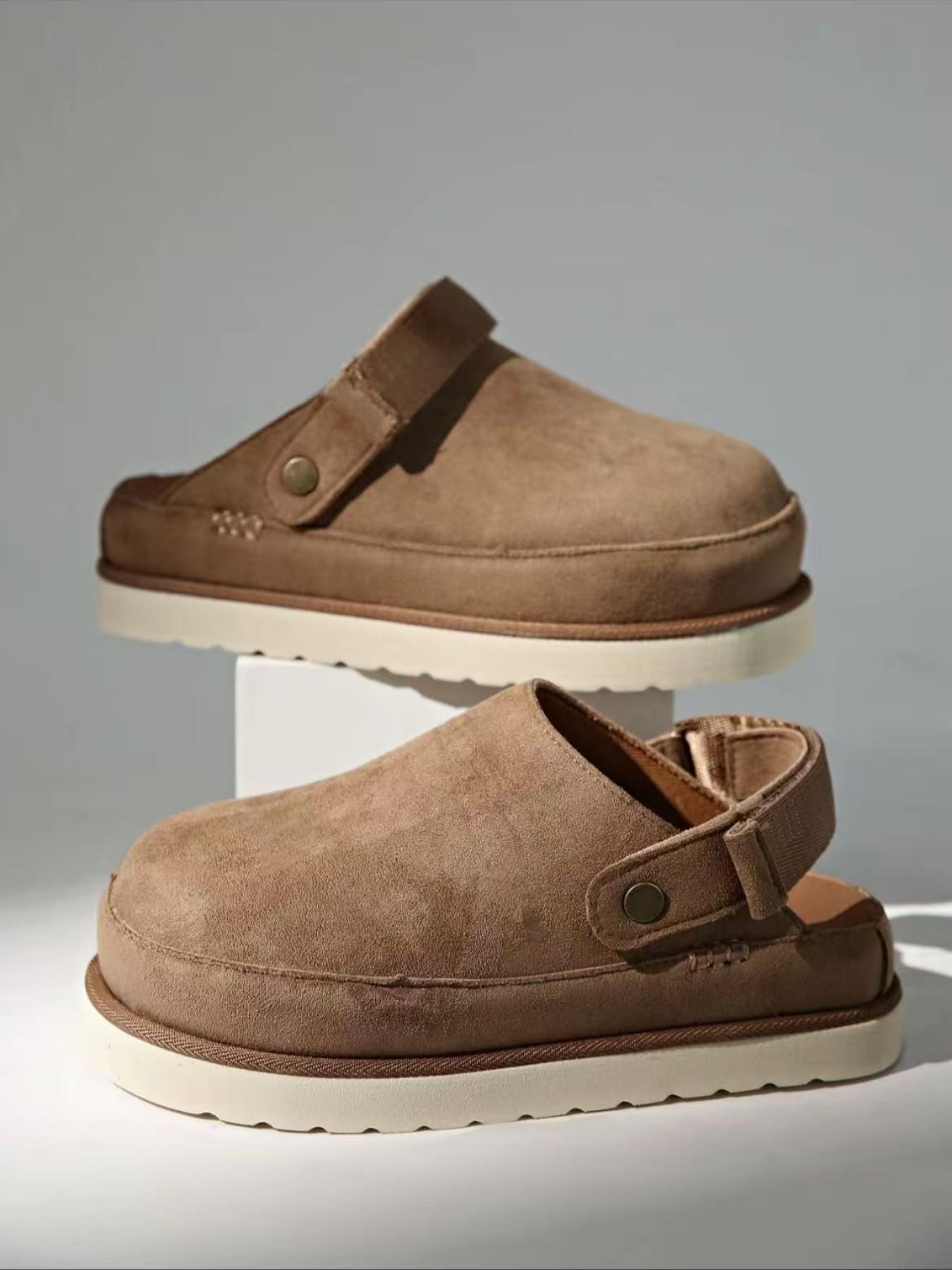 Women's Platform Mules Clogs, Closed Toe Backless Slippers, Adjustable Strap, Casual Suede Slip on Loafers for Walking, Shopping, Travel