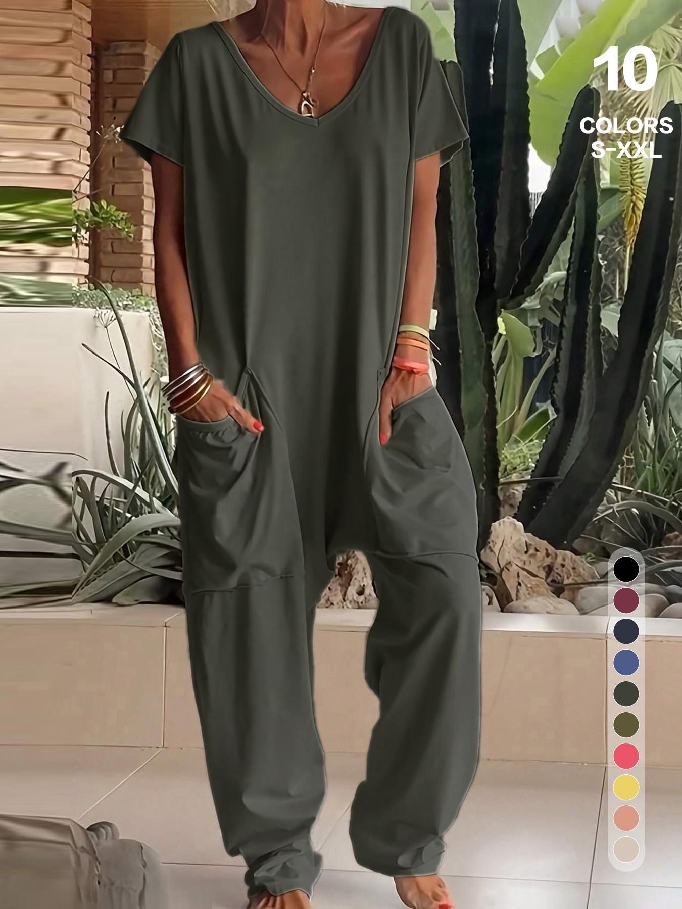 1/2/3 pcs Oversized Women's Harem Jumpsuit, Bohemian Style One-Piece with Side Pockets, Basic Casual Fashion Womenswear for All-season 2026