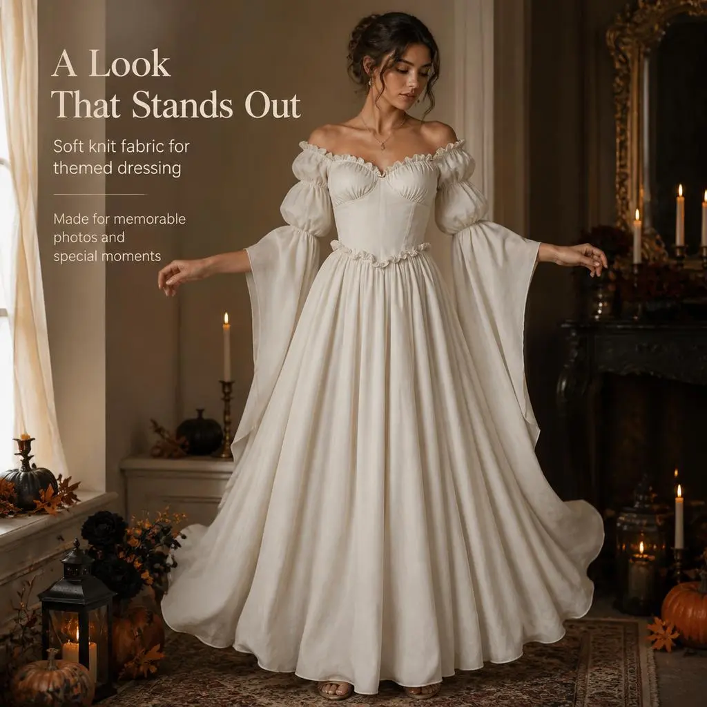 Women's Medieval Renaissance Off-Shoulder Maxi Gown - Puff Bell Long Sleeve Ruffle Floor-Length Dress, Vintage Cottage Core Noble Costume for Adult Halloween Cosplay, Renaissance Fair Events