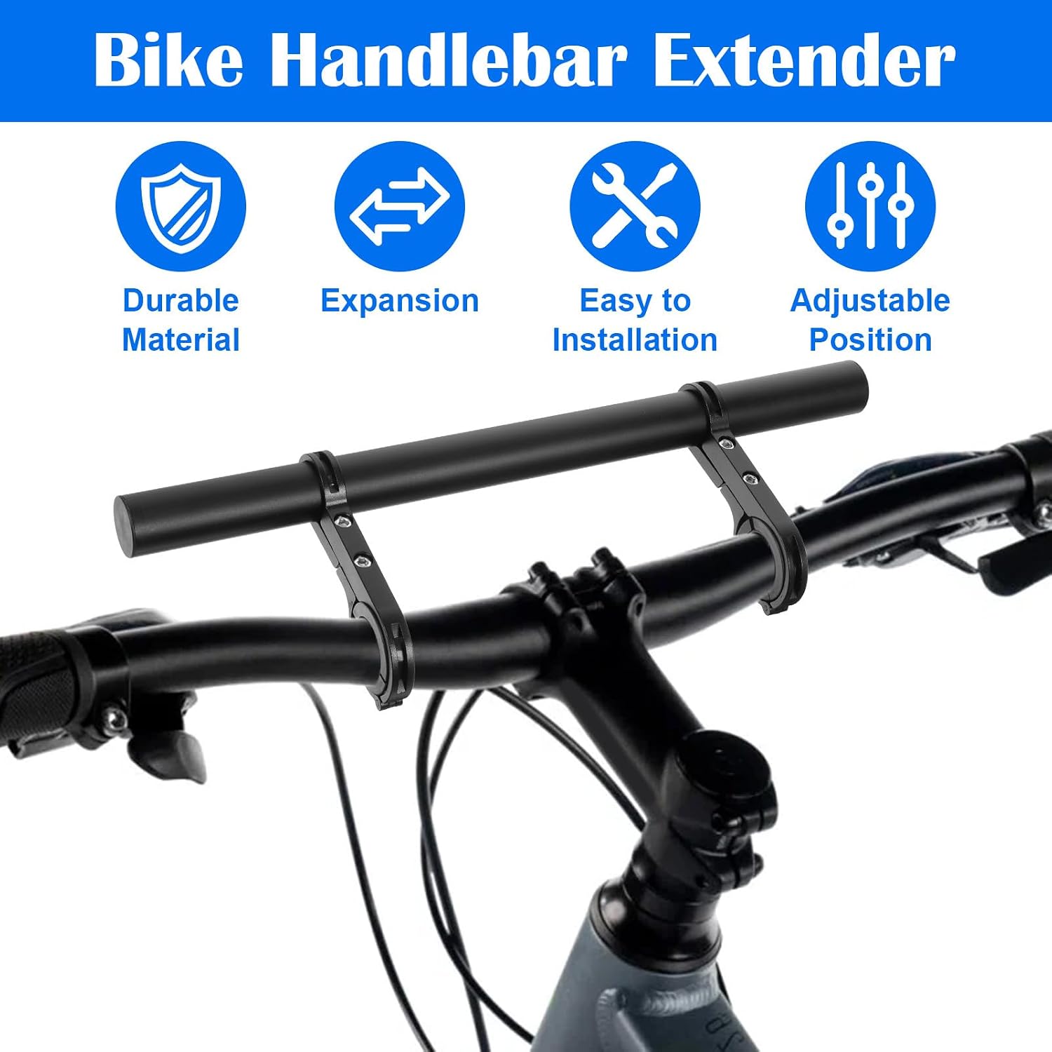 Double Handlebar Extender, 11.8"(30 cm) Super Long  Alloy  Bar,  Handlebar Bracket Accessories for  Mounting Extender Bars  Scooter Lights Phone Mount