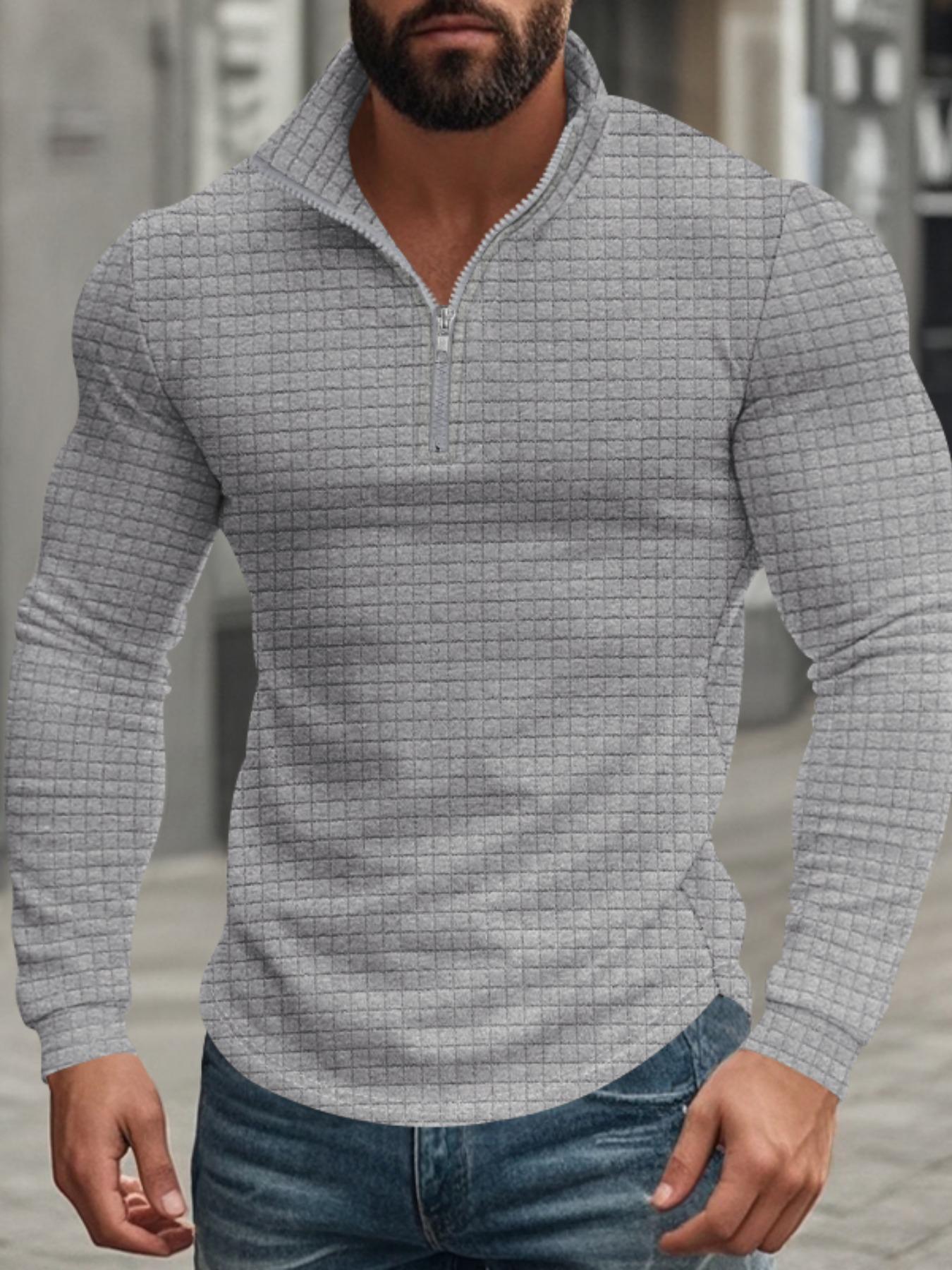 Men's Regular Fit Solid Zip Up Stand Collar Sweatshirt, Casual Long Sleeve Pullover for Spring & Fall, Fashion Men's Top for Daily Wear