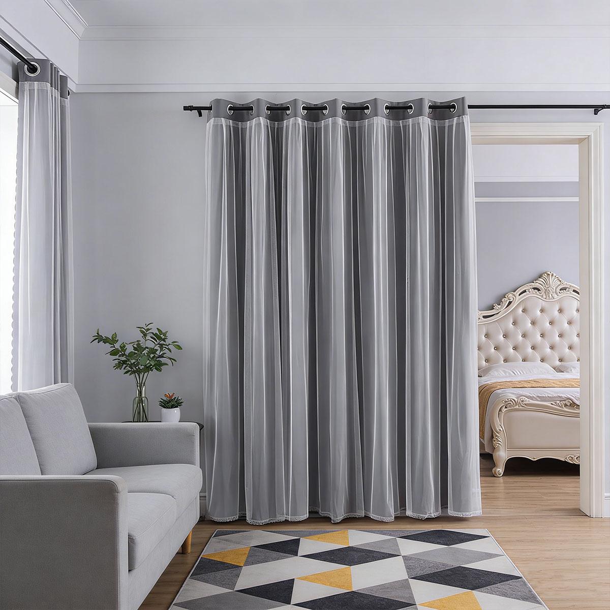 Elegant Two-Layer Door Curtain, Bedroom Living Room Light Blocking Partition, French Luxury Atmosphere Air Conditioning Wind Shield, Multiple Colors Available