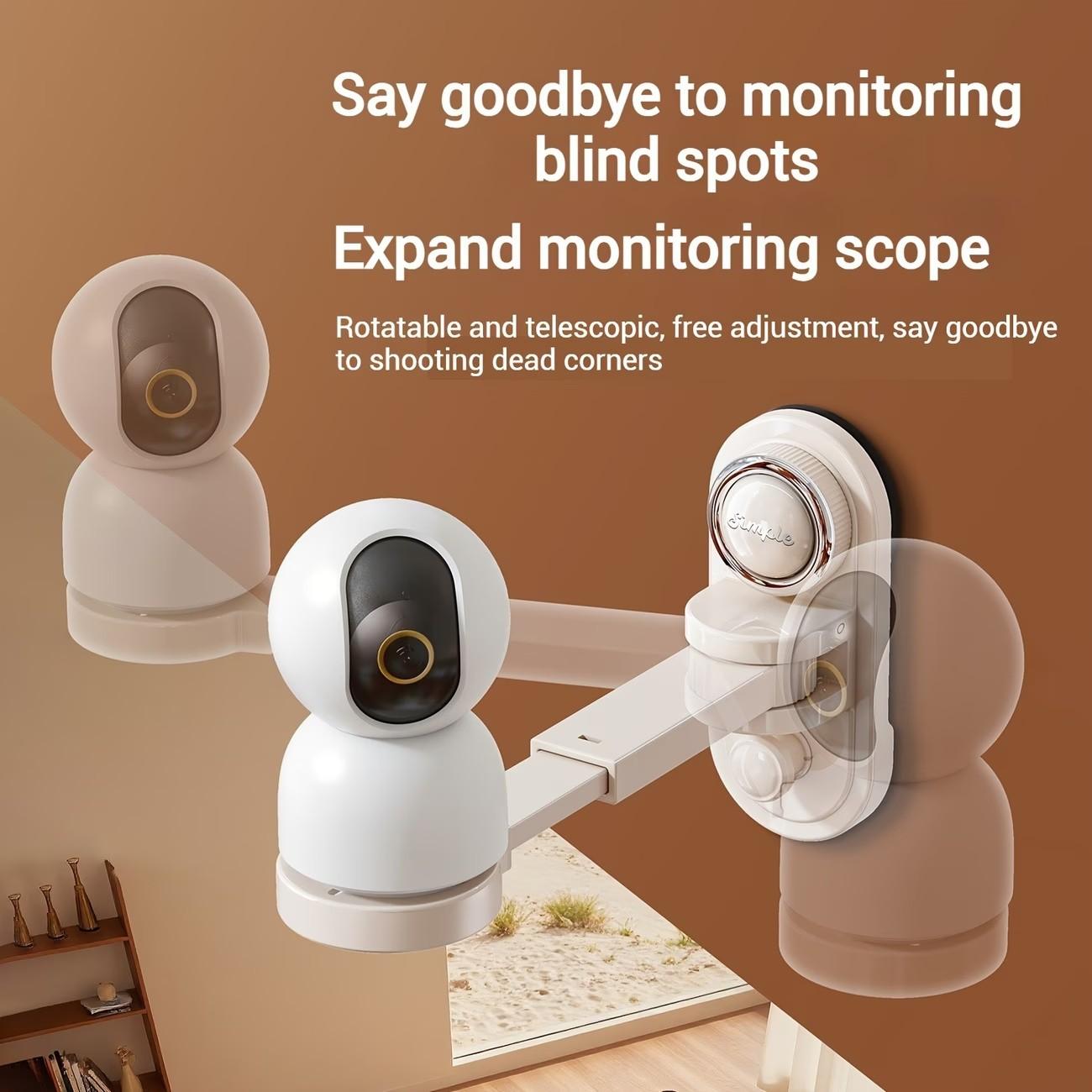 Monitor camera bracket, with adjustable length and angle, suction cup design for hole free installation, compatible with most monitor installations.