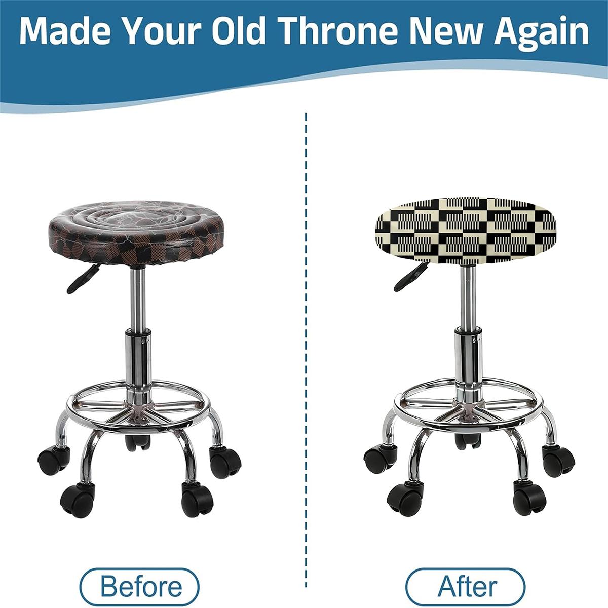 2/4/6/8PCS black and white geometric digital printing pattern universal elastic round stool cover for all seasons, elastic, suitable for bar chair covers, outdoor chairs, small round cushion covers, restaurants, cafes, etc