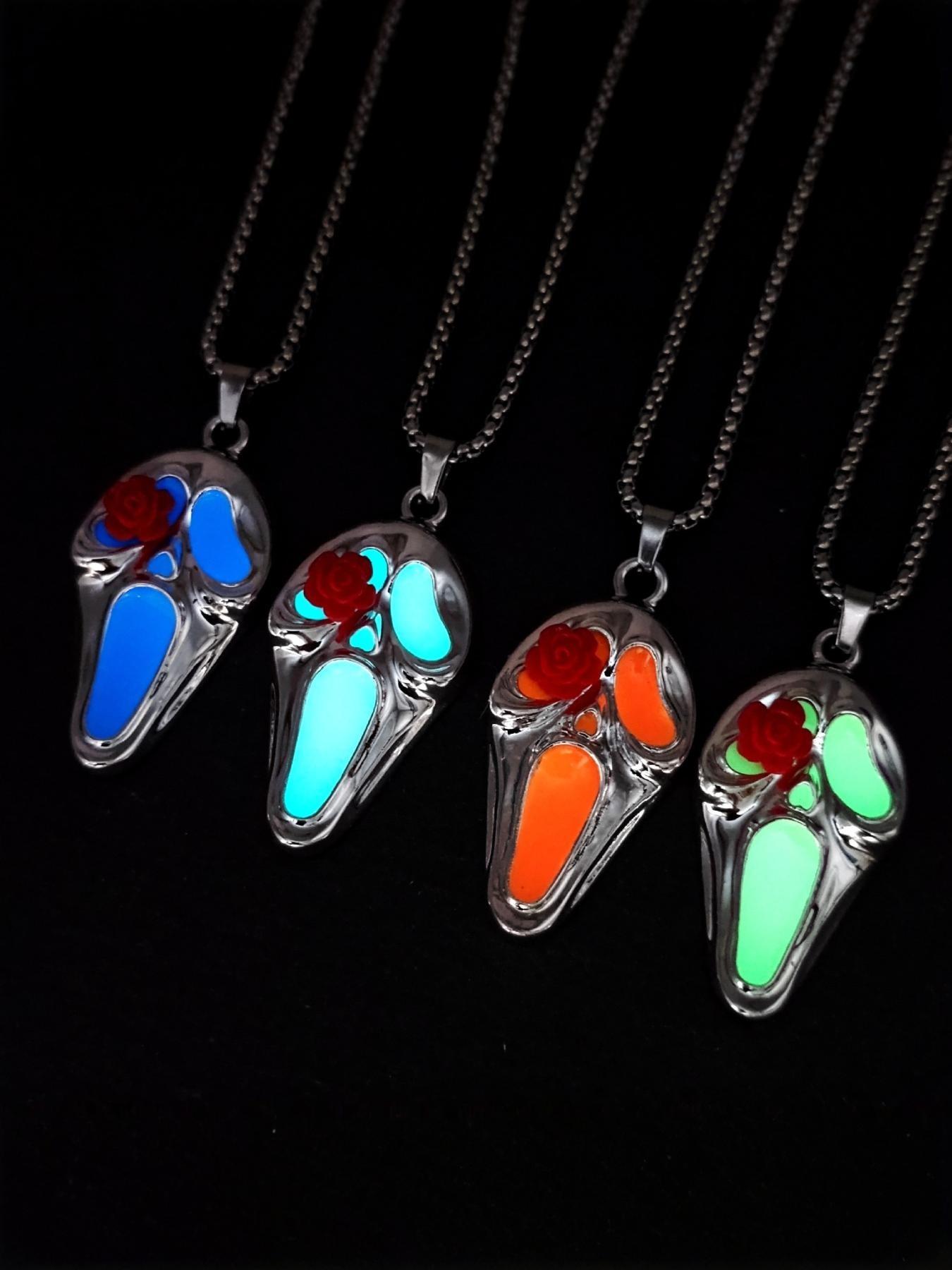 Glowing Skull Hair Mask Pendant, Night Light Charm, Trendy Men's Necklace, Unique Personality Jewelry, European and American Hip Hop Style