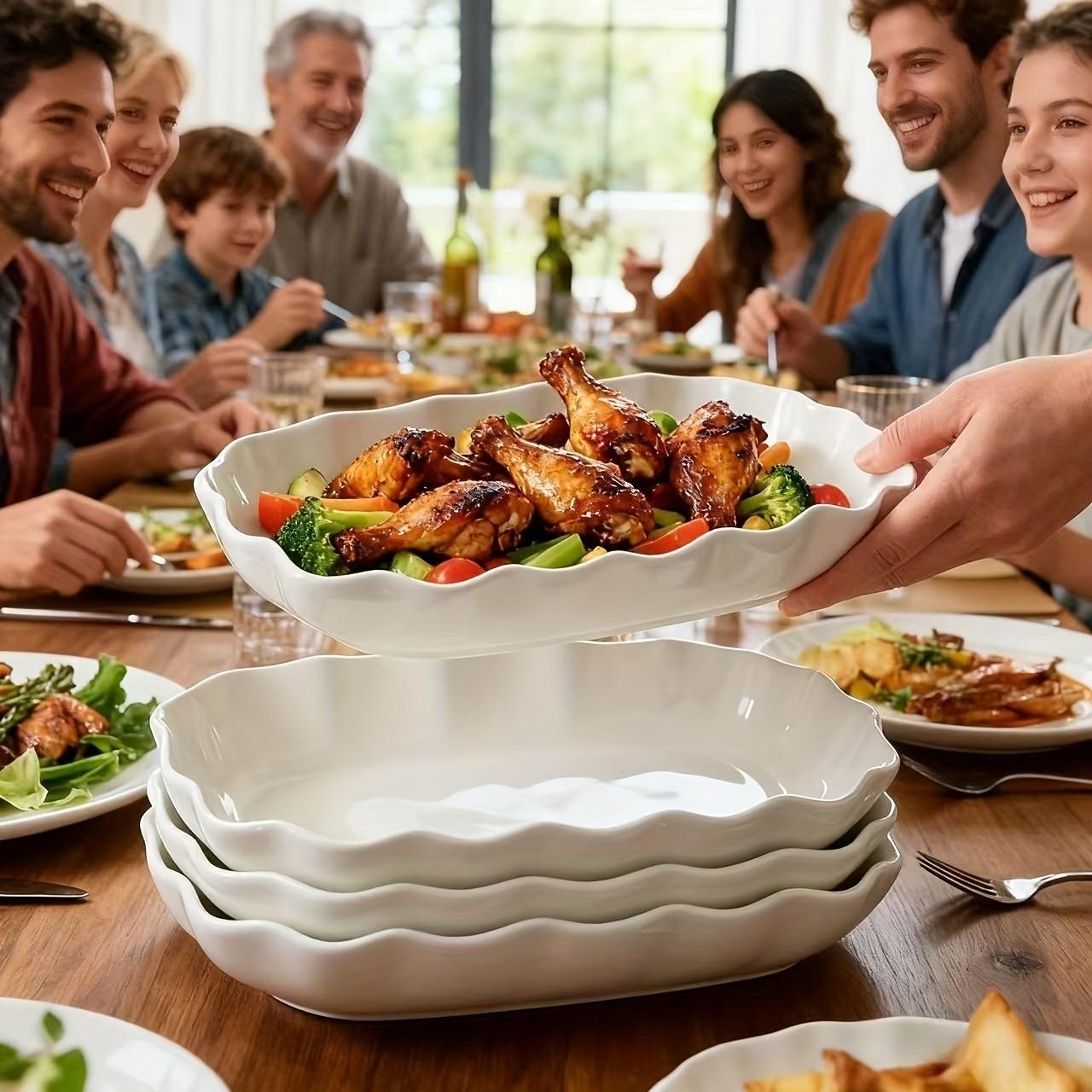 Elegant Ceramic Serving Platter, Rectangular Plate for Pasta, Dessert, Cheese & Charcuterie, Perfect for Holiday Table Decor