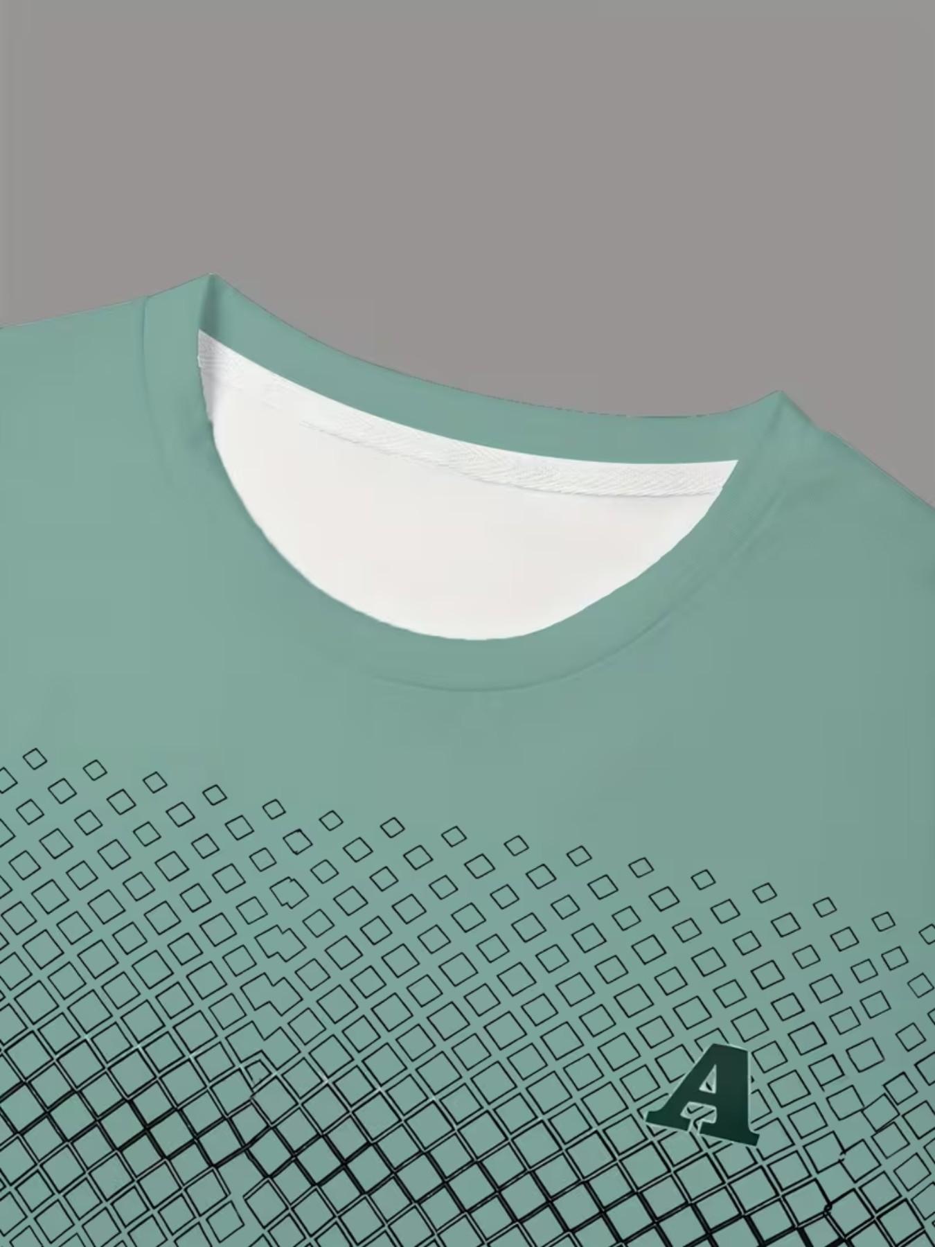 Summer New Geometric Pattern T-Shirt, Fashion Casual 3D Letter Print Sports Top, Simple Graphic Short Sleeve Streetwear Tee