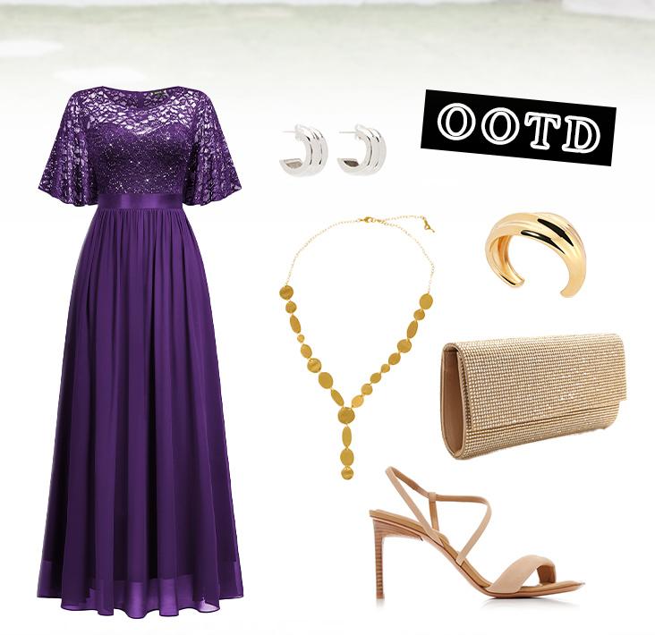 MIUSOL 23220 Women's Elegant Sequin Lace Butterfly Sleeve Formal Evening Wedding Bridesmaid Maxi Dress