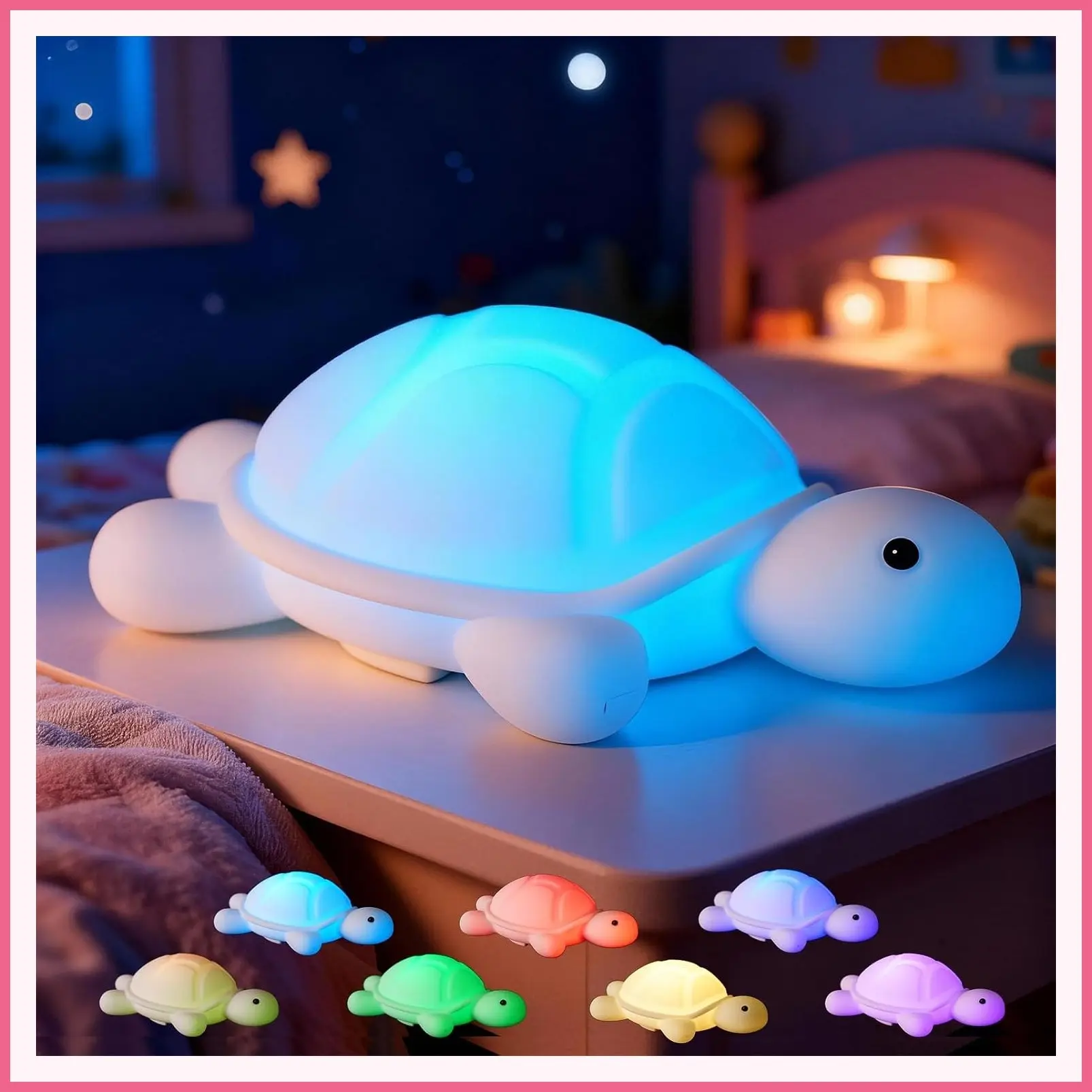 Soft Silicone Squishy LED Night Light with 7 RGB Colors, Dimmable, Timer, Touch Control, Sea Turtle Lamp for Kids' Bedroom Decor, Children's Gift, Breastfeeding Nursery BirthdaysGift