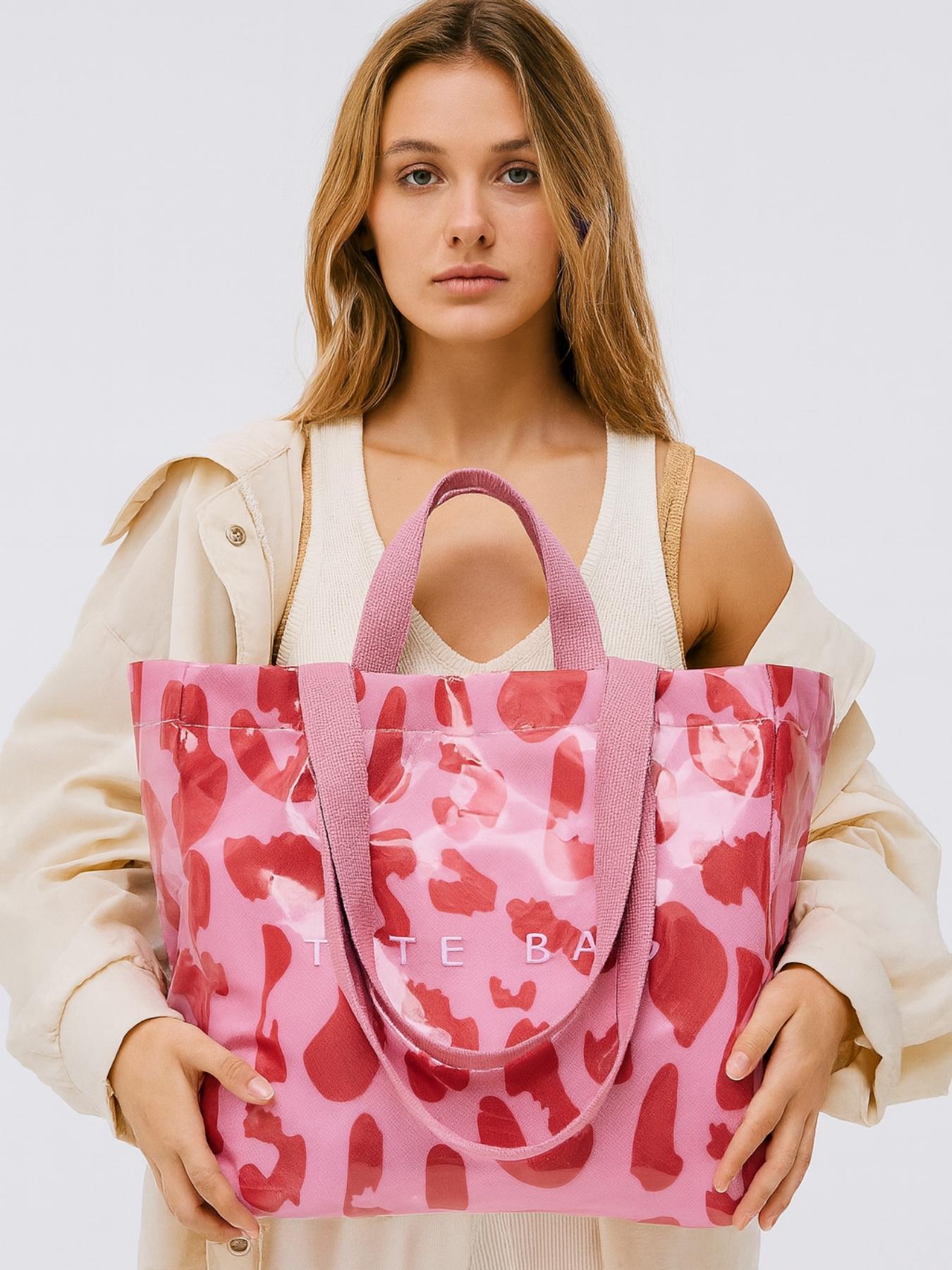 Women's PVC Waterproof Lightweight Tote Bag, Large Capacity Commuter Bag, Durable Design Bag for Daily Use & Travel Essentials, Valentine's Day Gift