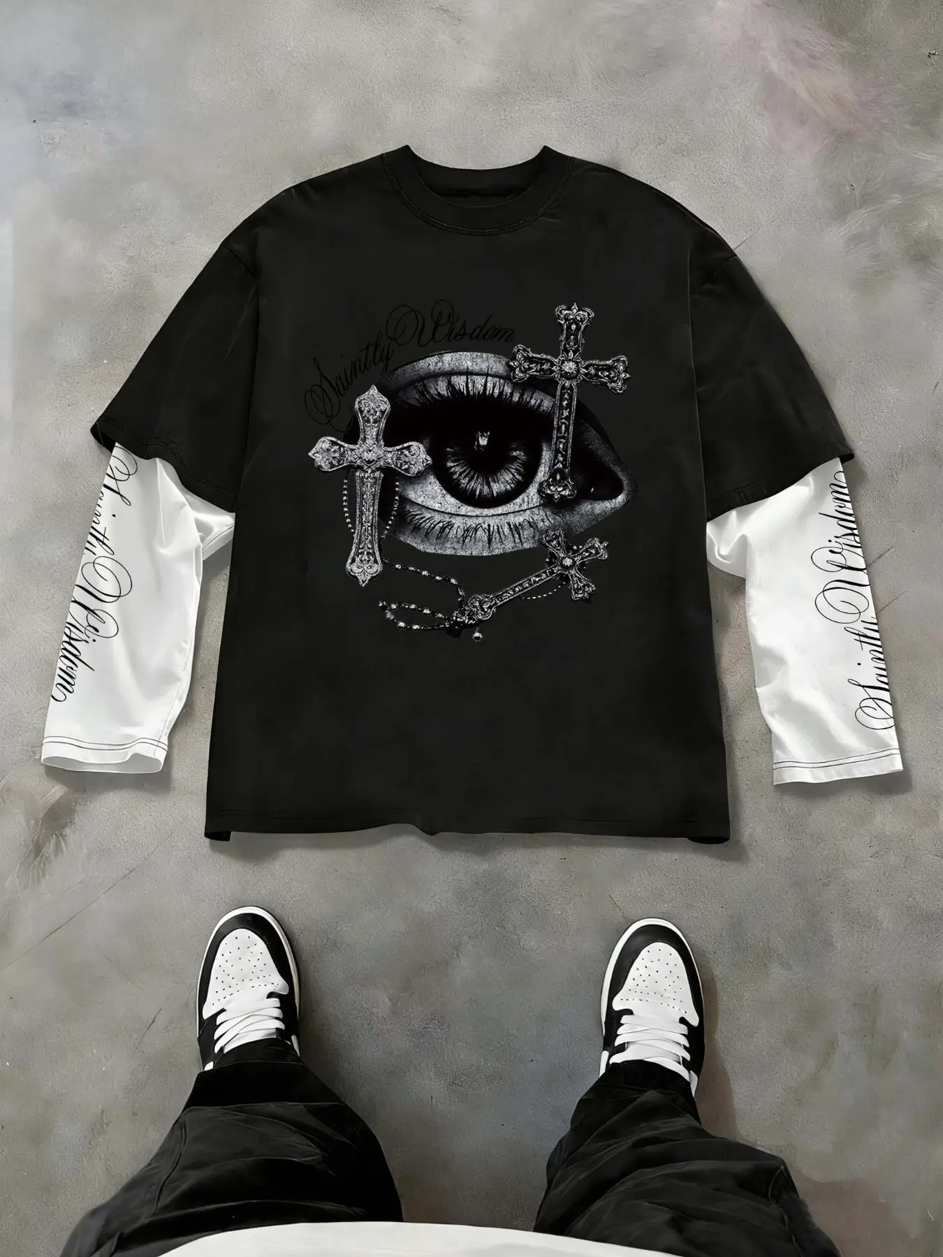 Men's Dark Butterfly Gothic Long Sleeve T-Shirt, Y2K Grunge
