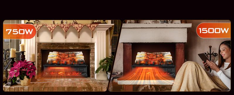 R.W.FLAME Electric Fireplace Log Heater,20" Fireplace Inserts with Crackling Sound,5 Flame Brightness,Heater 750W/1500W,Remote Control&Timer,Overheating Protection for Home and Office Decor